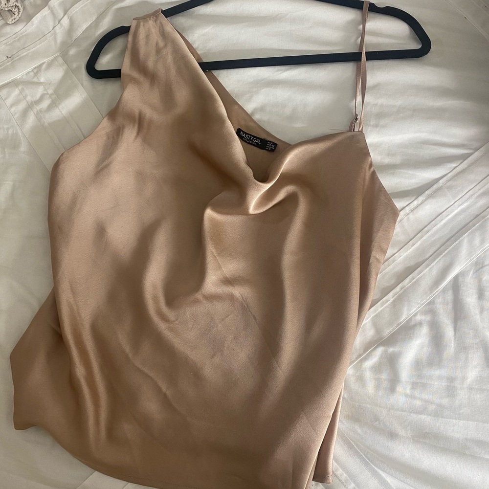 Blush pink satin one shoulder top